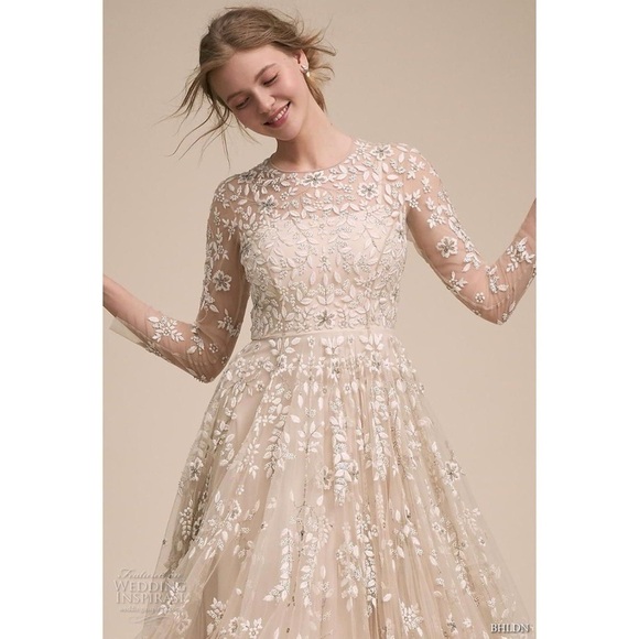 BHLDN Ivory Floral Lace Bridal Gown - Picture 10 of 13